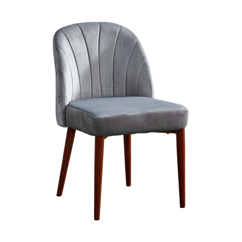 Set of 2 Velvet Dining Chairs Side Chairs Padded Seat Metal Legs Grey Kitchen BN