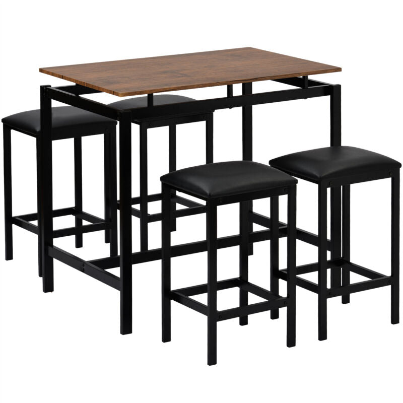 5PCS High Table & Chair Set Bar Kitchen Dining Breakfast Furniture Padded Stools