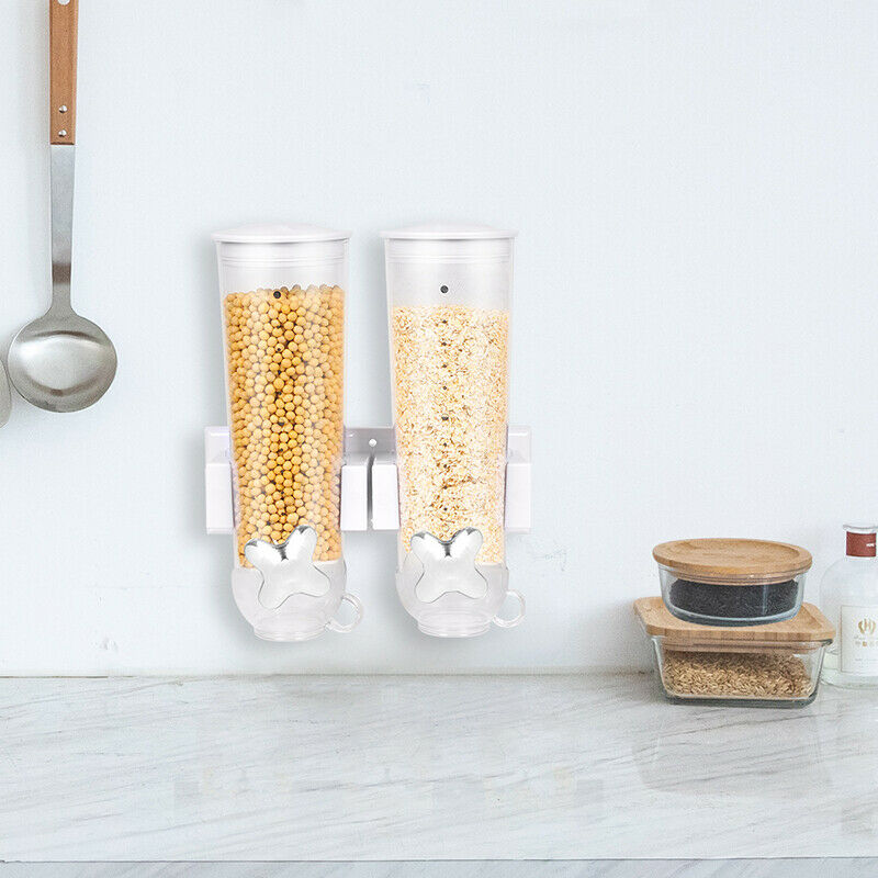 Double Cereal Dispenser Wall Mounted Large Capacity Storage Container Kitchen UK