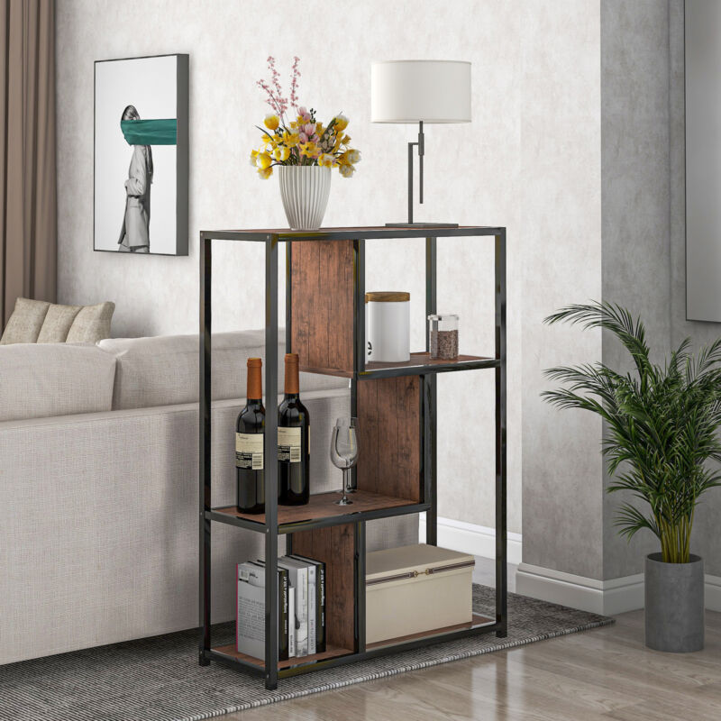 Industrial Bookcase 3-Tier Storage Rack Living Room Home Office Steel Frame