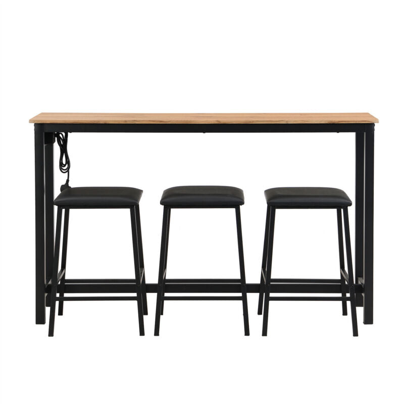 Dining Set Breakfast Bar Table and 3 Stools Industrial Kitchen Dining Room MR