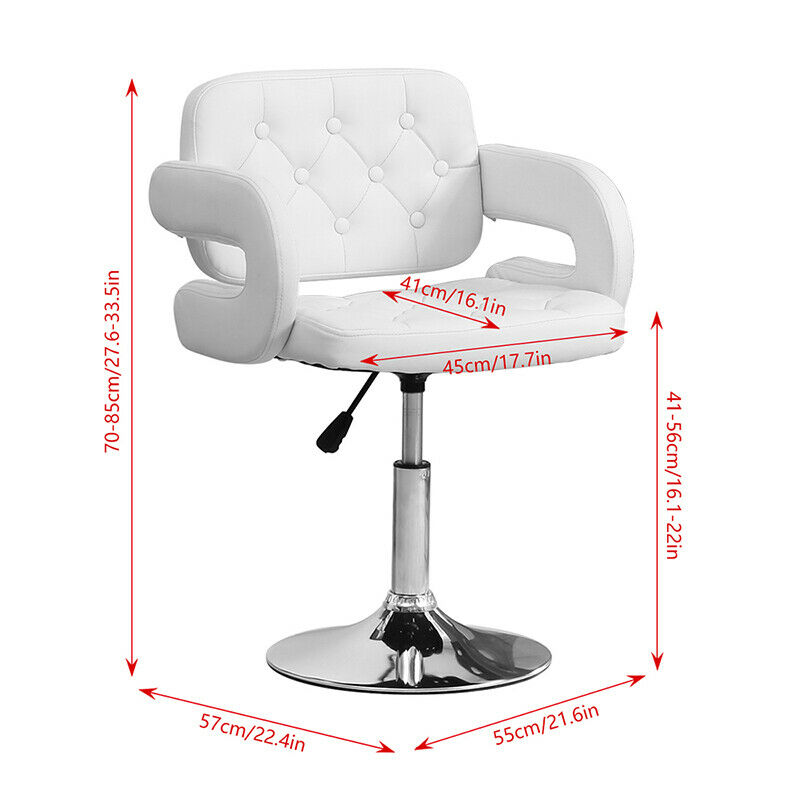 1pcs Adjustable Height Salon Chair Bar Stool PU Leather White Home Dining Room