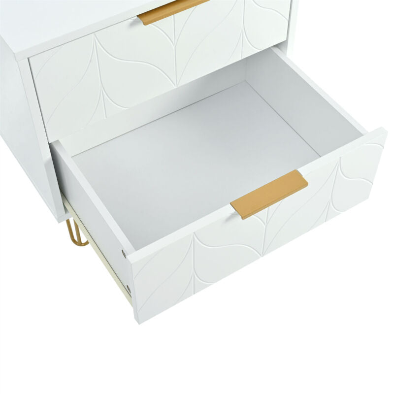 2Pcs Bedside Table w/ 2 Drawers Bedside Cabinet Metal Frame for Living Room MO