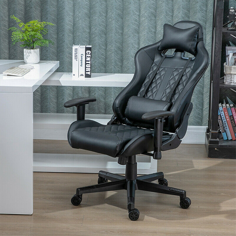 Black Racing Chair Gaming Chair Office Chair Headrest Lumbar Pillow Adjustable