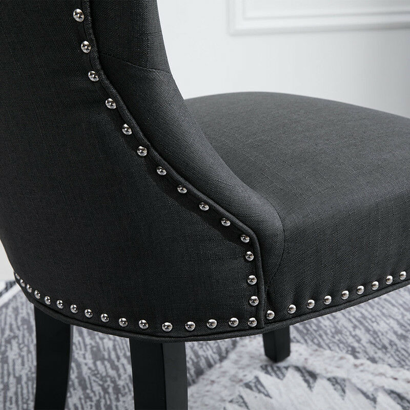 Set of 2 Wing Back Accent Dining Chair Fabric Wood Leg Dining Room Kitchen