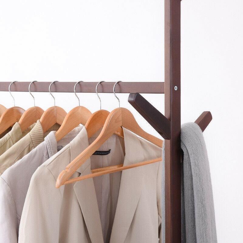 Clothes Rail Rack Wooden Garment Coat Stand Hanging Storage Organizer On Wheels