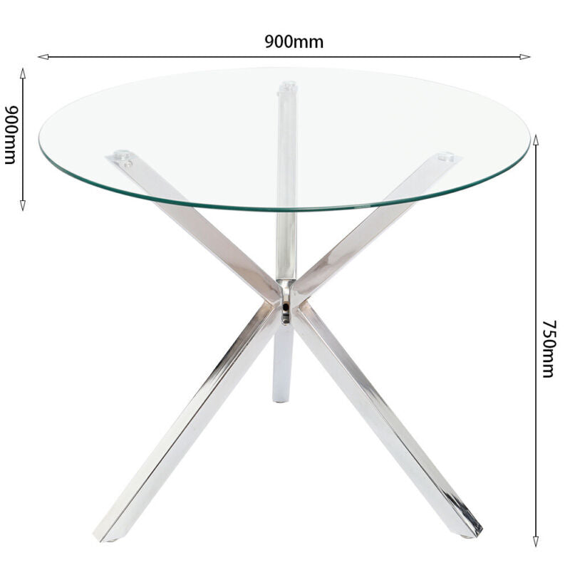 Modern Round Glass Dining Table And 4 White PU Leather Chairs Sets Chrome Legs