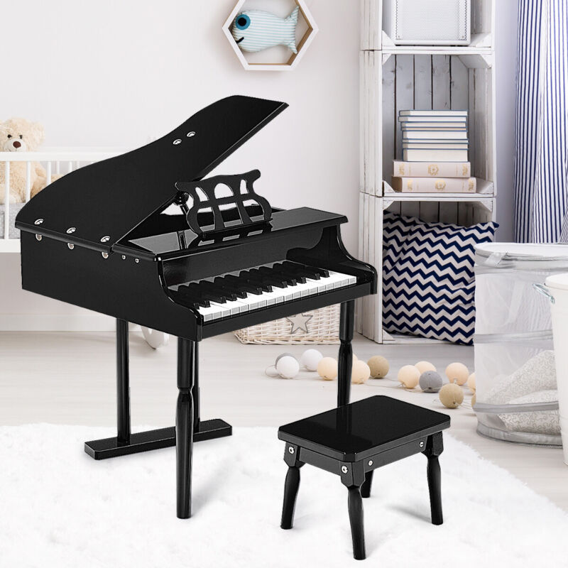 30-Key Kids Wooden Keyboard Mini Grand Piano with Stool Musical Instrument Toy