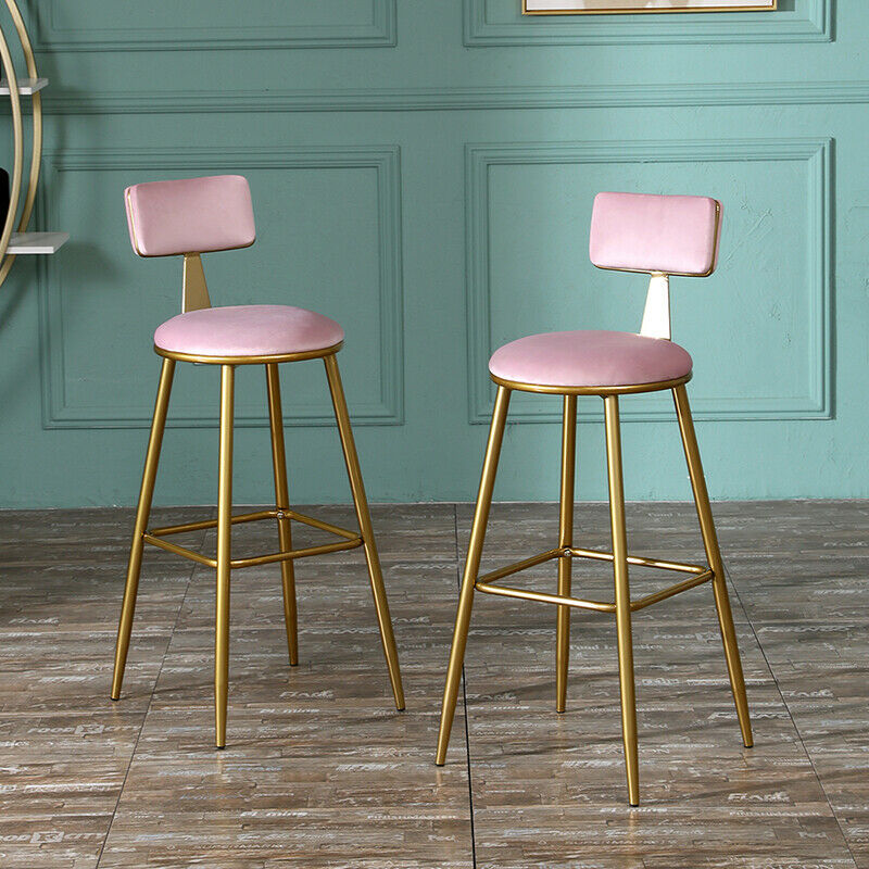 2x Velvet Bar Stools Bar Chairs Breakfast Dining Stools Office Bar Cafe Pink BN