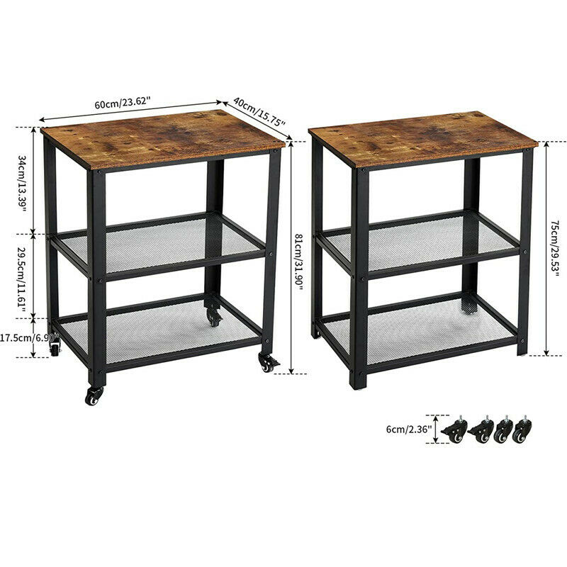 Living Room Sofa Side Table End Desk Coffee Table with Wheels & Storage Shelf