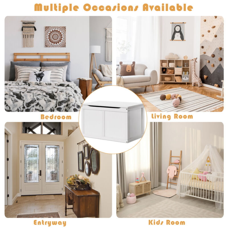 Large Wooden Toy Box Kids Storage Unit Heavy-Duty Chest Bench W/ Safety Hinge