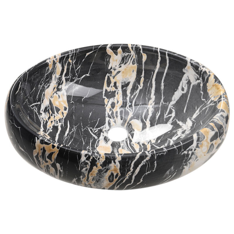 Marble Effect Glaze Bathroom Cloakroom Ceramic Counter Top Basin Sink Wash Bowl