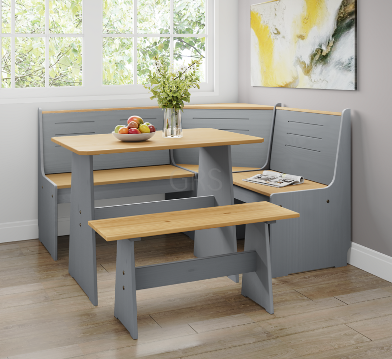 Dining L Shaped Diner Corner Kitchen Set With Bench Booth Grey With Honey Top