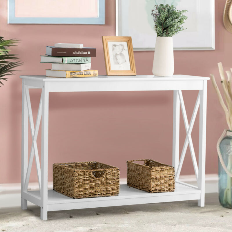 Console Table Side End Table Shelf Storage Bedroom Desk Hallway Furniture White