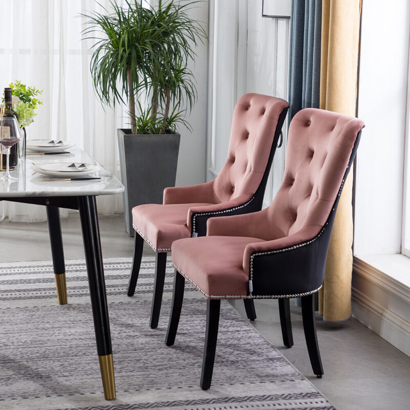 1-2-4X Velvet Button Dining Chairs Knocker Back Kitchen Nailhead High Backrest