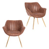 2PCS/SET Distressed Tan Leather Dining Chairs Shell Back Accent Sofa Arm Chairs