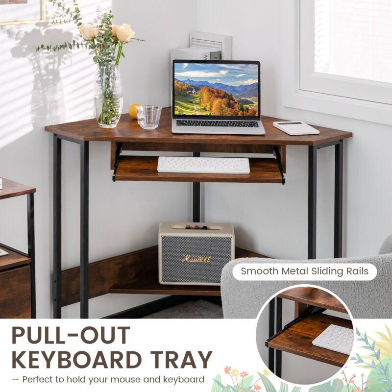 90-degree Triangle Corner Computer Desk Space-saving Laptop Writing Desk