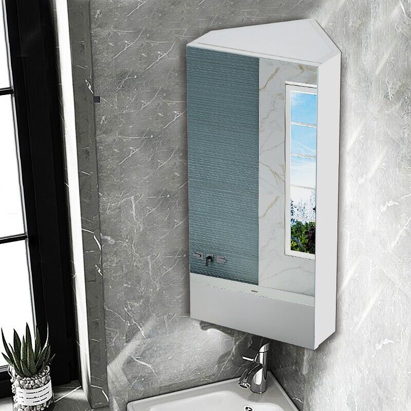 1 Door Mirror Bathroom Cabinet Corner Wall Mounted Storage Cupboard Shelf White
