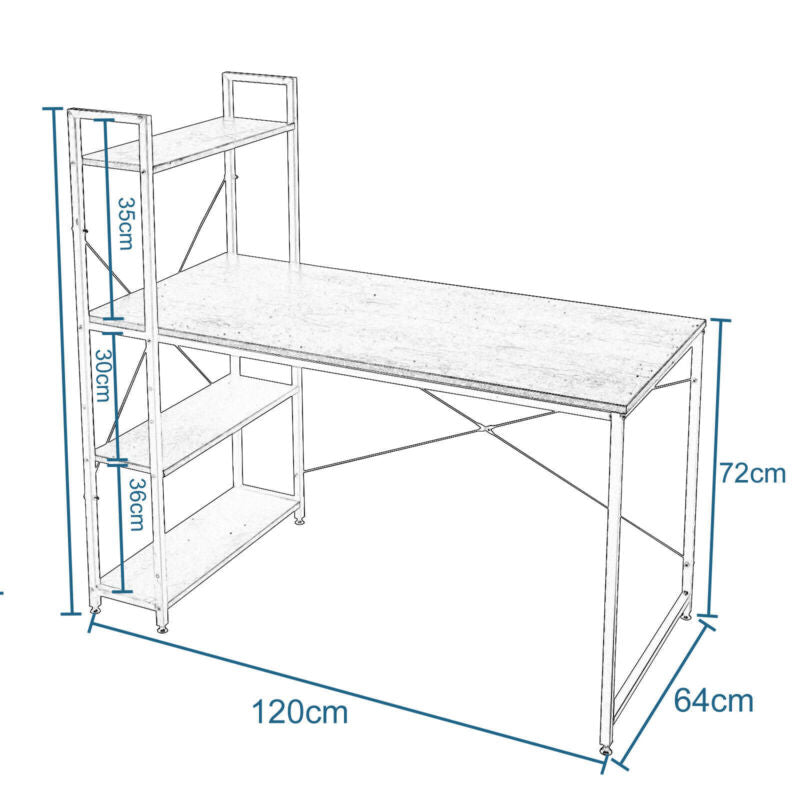 Computer Desk w/ 3 Storage Shelves Office Workstation Study Writing Laptop Table