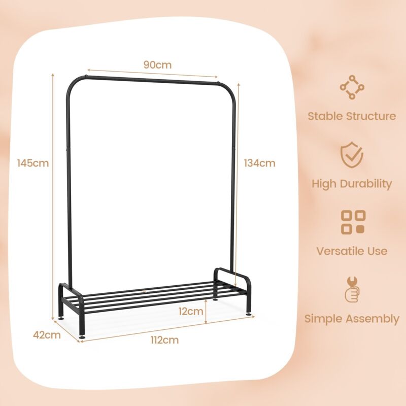 2 in 1 Garment Rack Industrial Clothes Rack w/Storage Shelf Clothes Hanging Rack