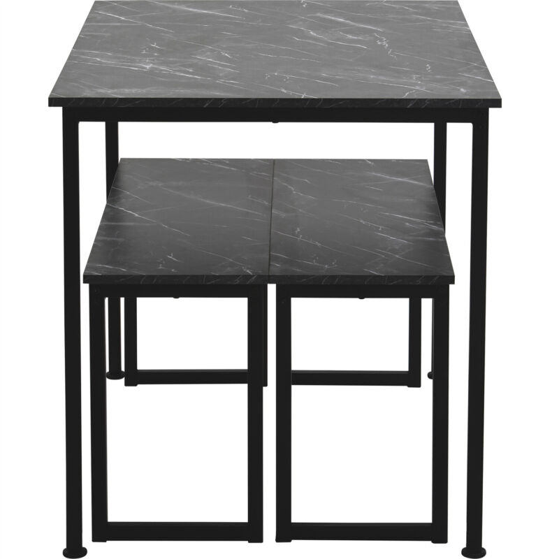 3PCS Dining Table Chairs Set 2 Benches Dining Kitchen Furniture Space-Saving