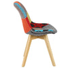 Dining Chair Patchwork Linen Padded Lounge Chair w/ Backrest Wood Legs Kitchen
