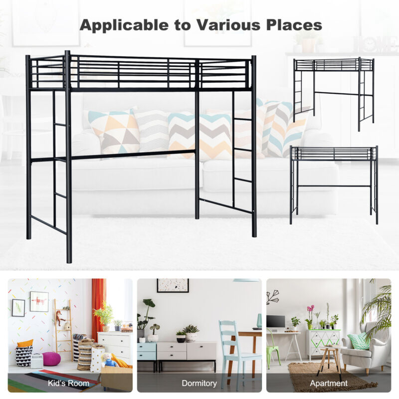 3.5FT Twin Metal Loft Bed Frame High Sleeper Bunk Bed Study Desk Cabin Bed Solid