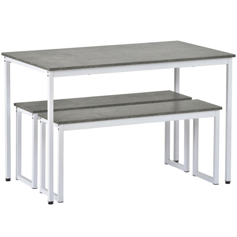 3PCS Dining Table & 2 Benches Set Space-Saving Kitchen Dining Room Furniture MG