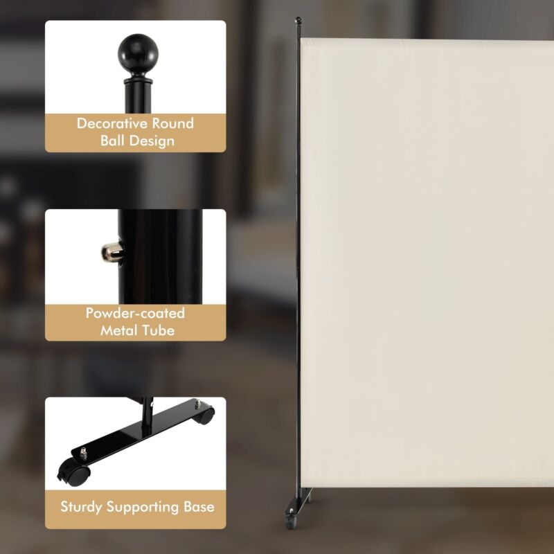 184cm Single Panel Room Divider Rolling Privacy Screen Portable Room Partition