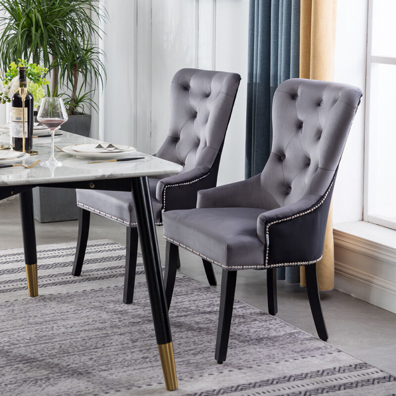 1/2/4X Velvet Wing Back Patchwork Dining Chairs Knocker Nailhead Chair Kitchen