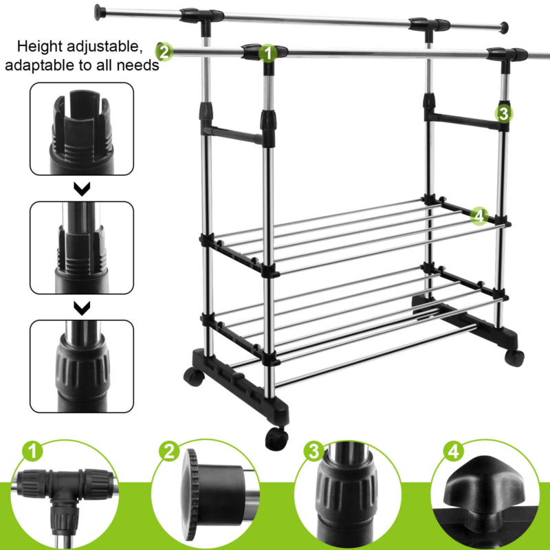 Heavy Duty Clothes Rail Rack Garment Hanging Display Stand Shoes Storage Shelves