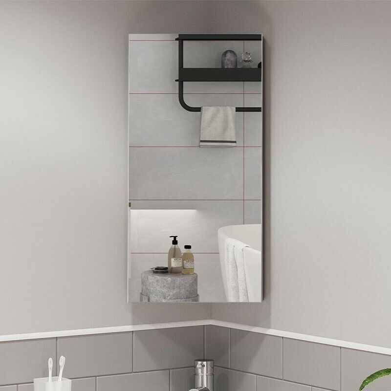1 Door Mirror Bathroom Cabinet Corner Wall Mounted Storage Cupboard Shelf White
