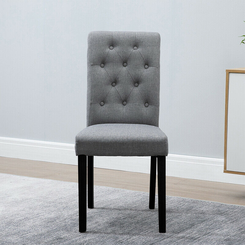 6 Pcs Dining Chairs Fabric Padded Black Chair Legs Furniture Home Modern Grey BN