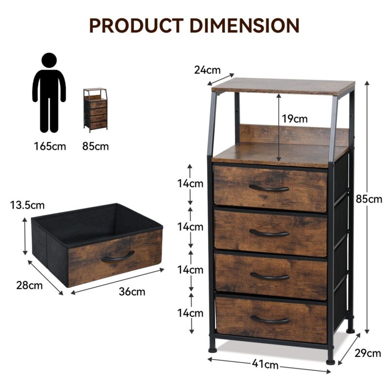 Fabric Chest of Drawers 4-Drawer Dresser Industrial Storage Cabinet with WoodTop