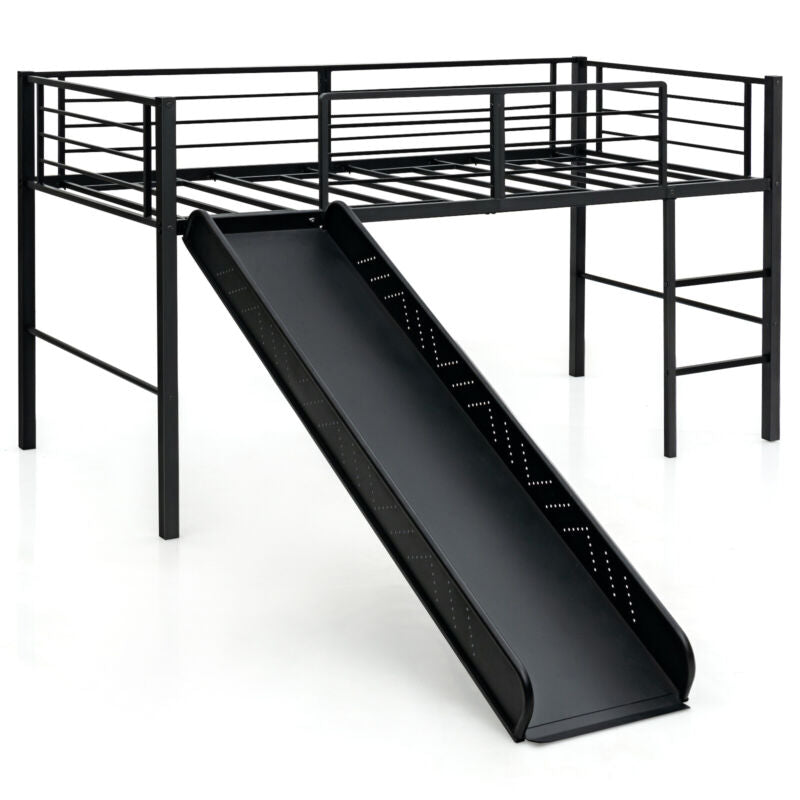 Sliding Loft Children Single Bed Mid Sleeper Steel Bed Frame W/Safety Guardrails