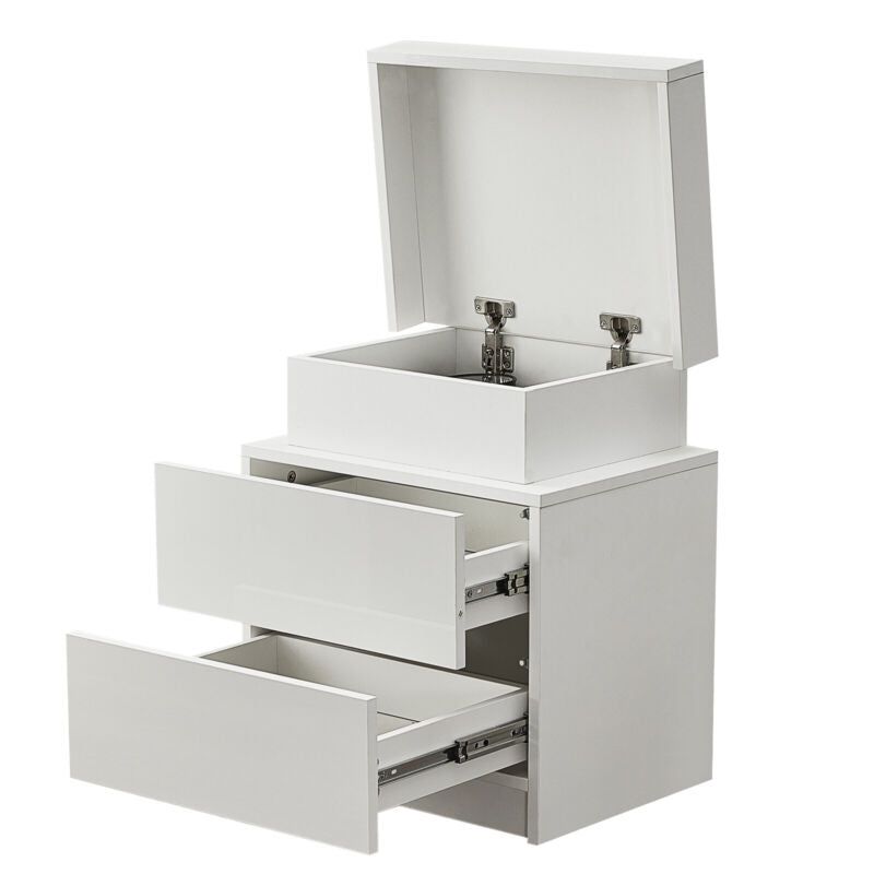 2/3 Drawers High Gloss Front Bedside Table Cabinet LED Nightstand Black/White