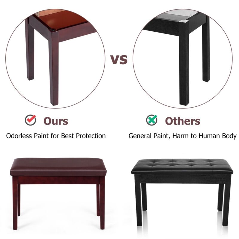 2-in-1 PU Leather Piano Bench Stool Double Duet Seat w/Padded Cushion Coffee