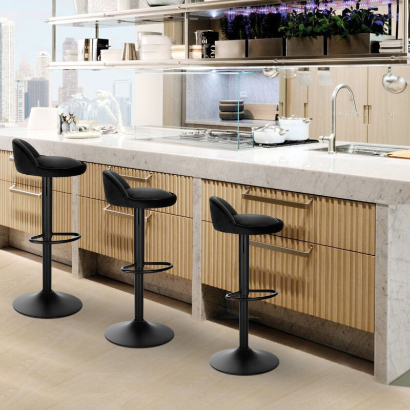 2x Bar Stools 360° Swivel Gas Lift Cafe Pub Stools w/ Backrest Height Adjustable