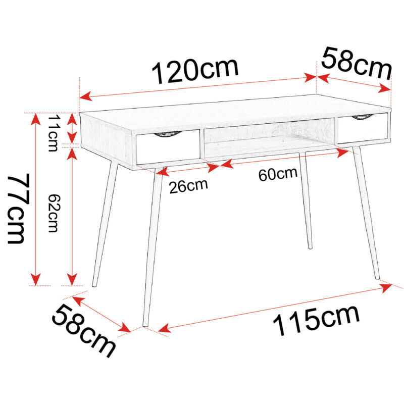 Computer Desk Writing Study Work PC Table with 2 Drawers Home Office Workstation