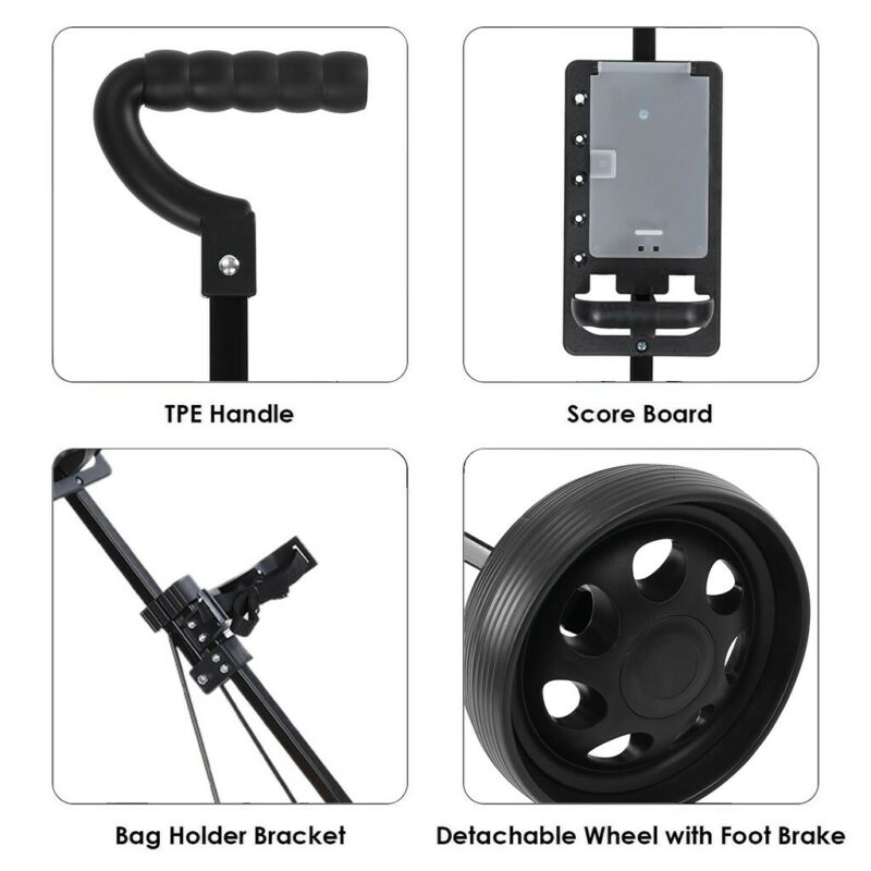 3 Wheel Golf Trolley - Manual Push / Pull Golf Cart Bag Holder Trolley (No Bag)