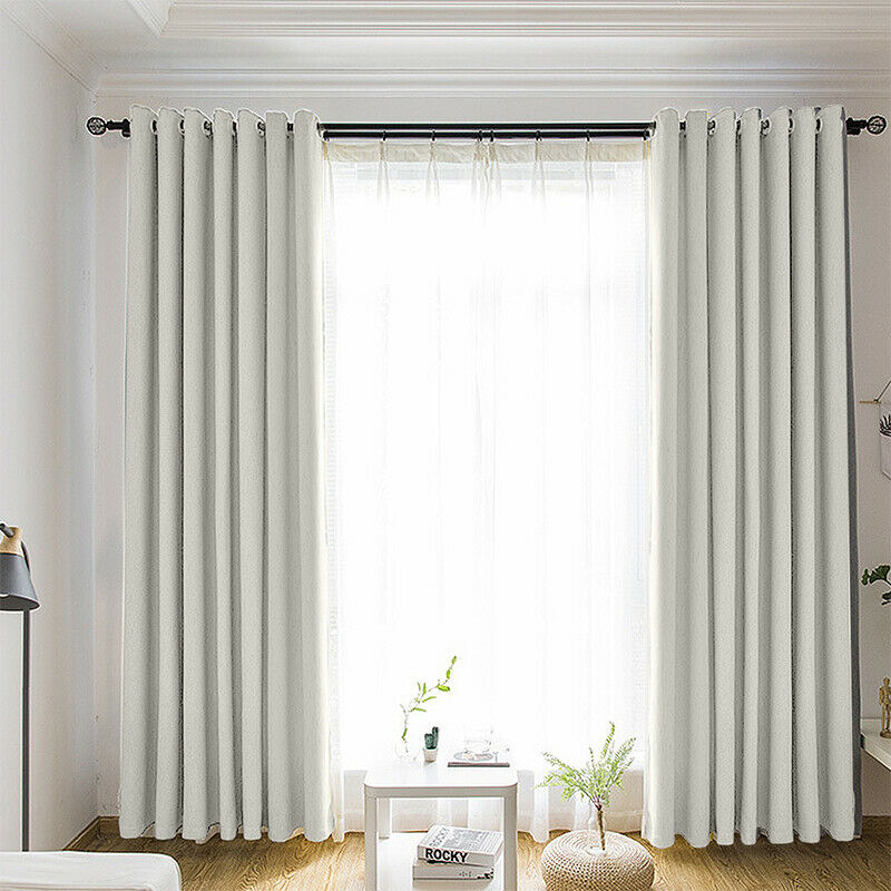 Luxurious Thermal Sueded Curtains Ready Made Eyelet Ring Top Pair Beige Bedroom