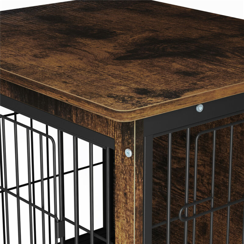 Chew-Proof Wooden Dog Crate Wood Wire Pet Kennel Home Side Table with Slide Tray
