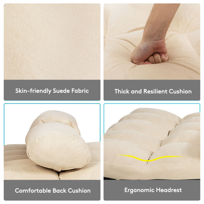 3 IN 1 Folding Lazy Sofa Bed Floor Sleeper Seat 6-Position Adjustable 2 Pillows