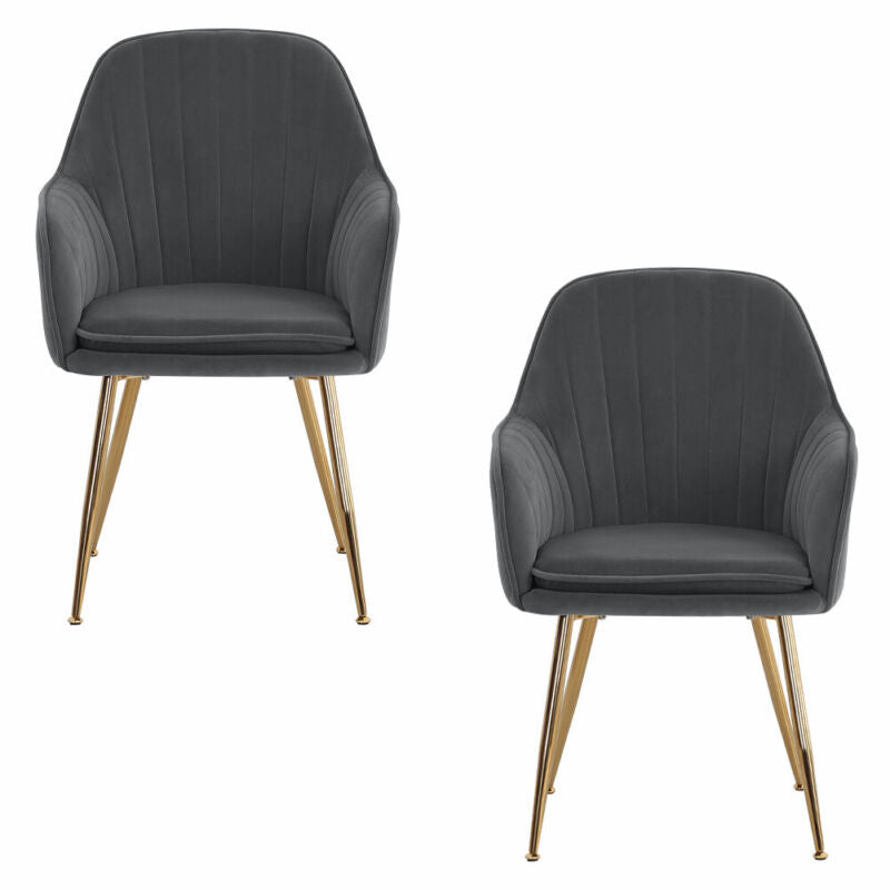 2pcs Dining Chairs Matte Velvet Seat Metal Gold Legs Kitchen Chair Home Office
