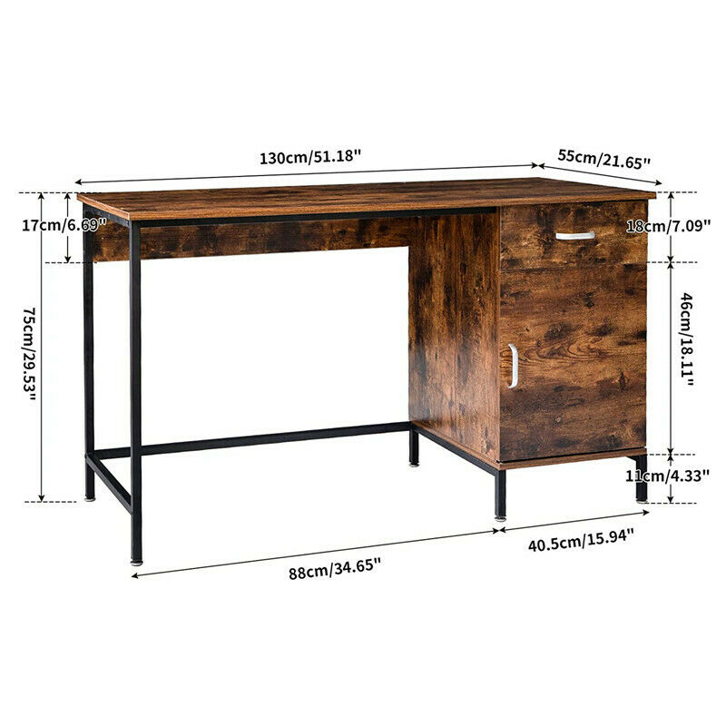 Rustic Wood Computer Desk Home Writing Table Office Desk with Drawer and Cabinet