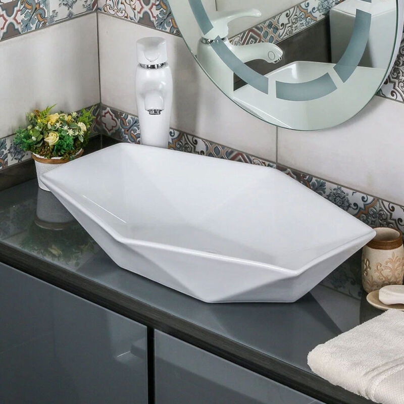 MULTI SHAPE BATHROOM CLOAKROOM COUNTERTOP CERAMIC BASIN SINK & POP UP WASTE SETS