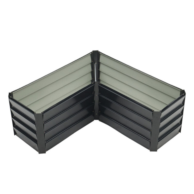 17" Tall L-Shaped Large Galvanized Metal Raised Garden Bed Plant Flower Grow Box
