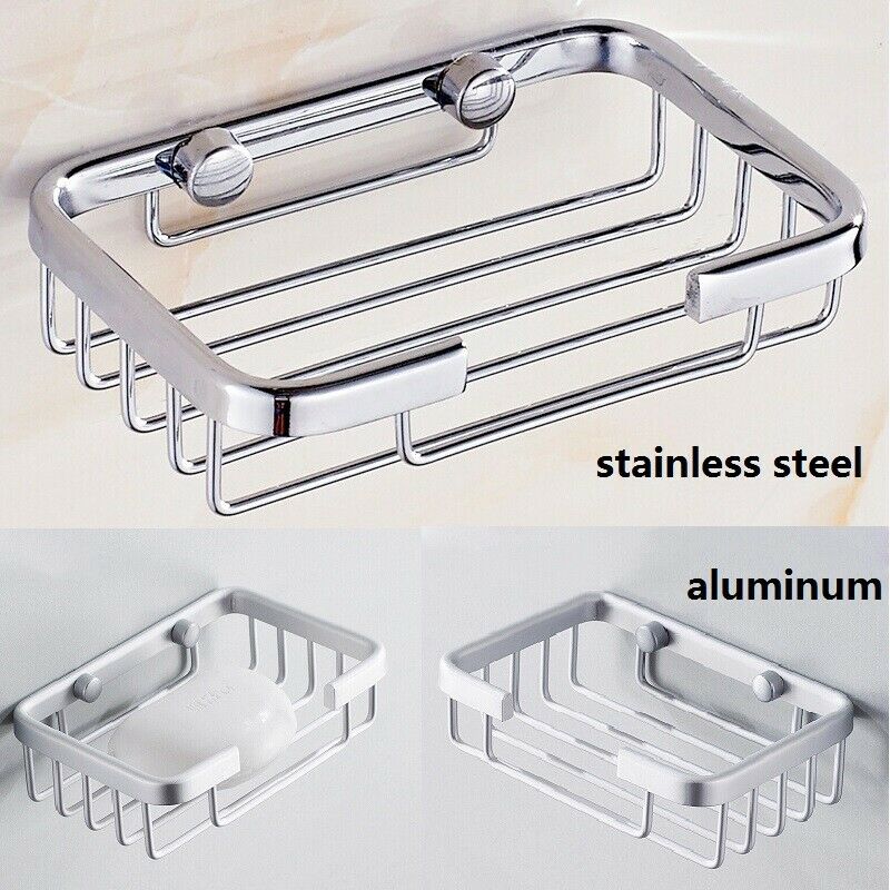 Silver Stainless Steel Soap Holder Dish Bathroom Wall Mounted Storage Rack UK
