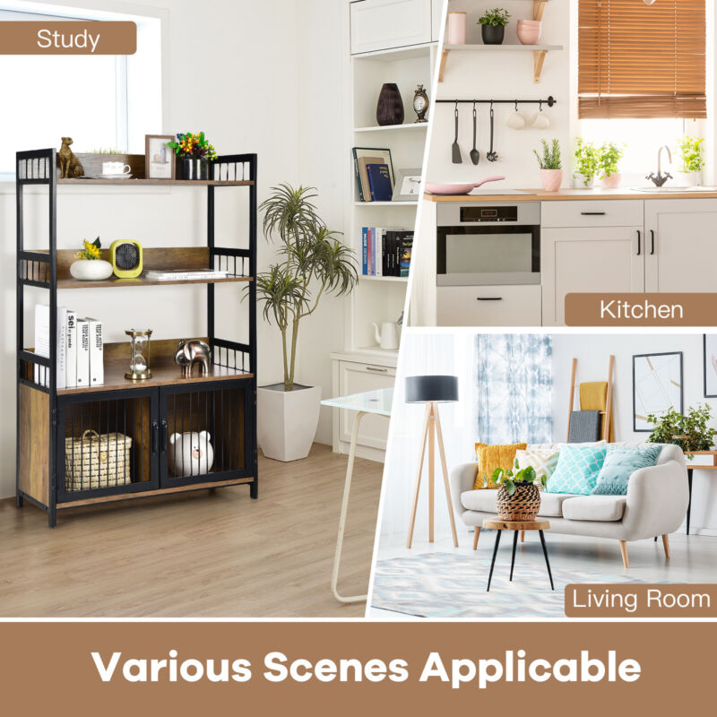 3-Tier Storage Shelf Industrial Baker’s Rack w/ 2-Door Cabinet Pantry Cabinet