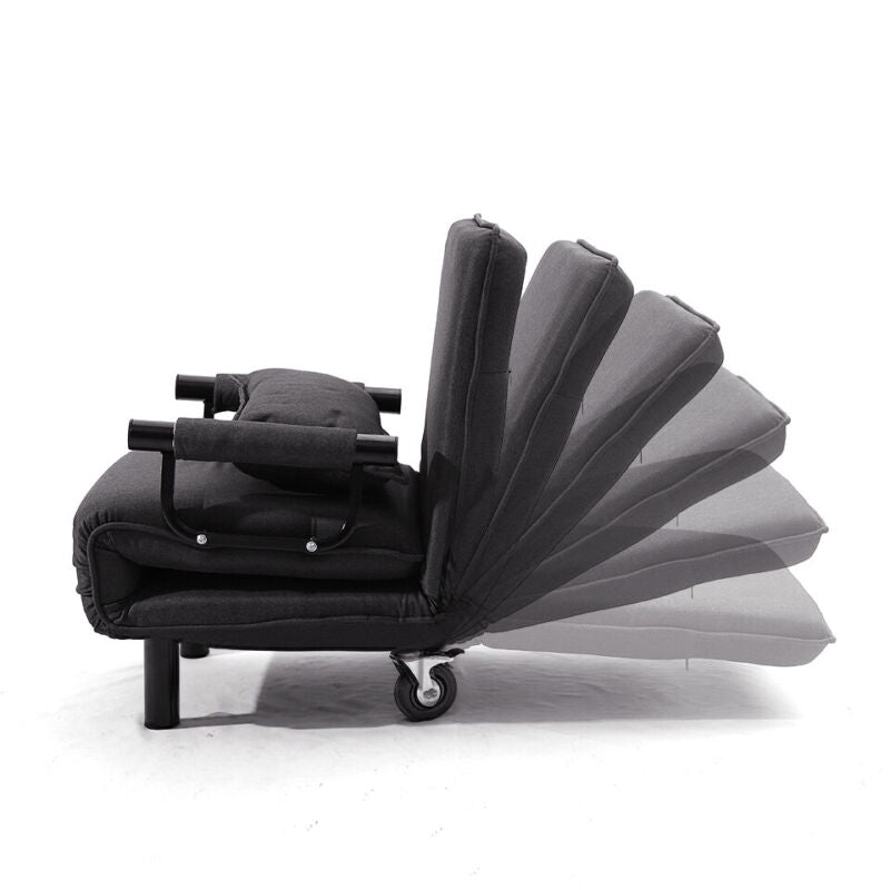 Foldable Chair Bed Sofabed Recliner Armchair with 2 Wheels Pillow Guest Sleeper